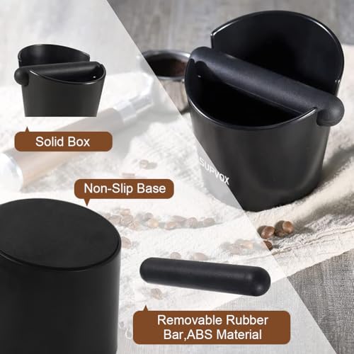 Image of Supvox Espresso Knock Box Coffee Grounds Collection Box Coffee Grounds Coffee Knock Box Coffee Grounds Knock Box with Knocking Bar Espresso Knock Box Espresso Machine Accessories