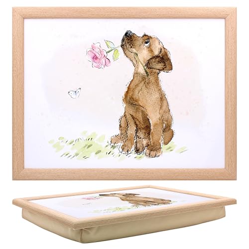 The Leonardo Collection Knietablett im Papierschuppen-Design, Hund mit Rose, mit Sitzsack zum Servieren von Gerichten, schöne Knietabletts zum Essen auf dem Schoß zum Abendessen oder zum Atmen | neu