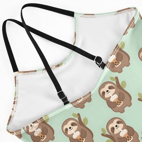 senya Girls Swimsuits One-Piece Swimwear Tie Bathing Suit Beach Summer Round Neck 7-8T Sloth Milk Tea Pattern4