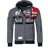 Geographical Norway Herren sweatjacke Schöne Kapuzenpullover mit Patches und Applikationen Auf Brust Arm Logostickerei 2 Seitentaschen Kapuze mit Kurdel Arm und Tallie mit Bundabschluss Sweatjacke verschliessbar mit Reissverschluss Innenseite schön weich M Brustweite 53 cm Gesamtlänge 64 cm
