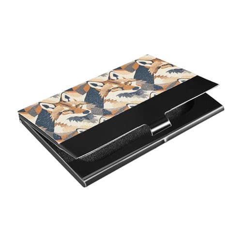 KLL Coyote Dogs Slim Business Card Holder Organizer with Leather and Stainless Steel Card case for Business Meeting Use tarjetero para Hombre