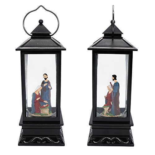 Image of Eldnacele Nativity Singing Snow Globe Lantern with 6 Hour Timer | Battery Operated USB Powered, Spinning Water Swirling Glitter Snow Globe Lamp, Holiday Indoor Decoration Christmas Gift