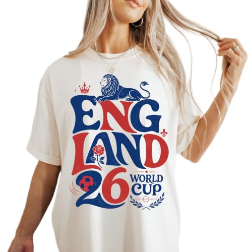 DAYLEA England World 2026 Cup Soccer Fan T-Shirt Retro England Football Supporter Graphic Tee Ivory