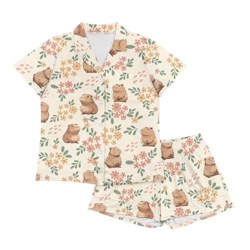 Image of Women's Short Sleeve Sleepwear Pajamas Nightwear with Pockets | skin-friendly breathable material resists pilling fading and deformation after repeated washing