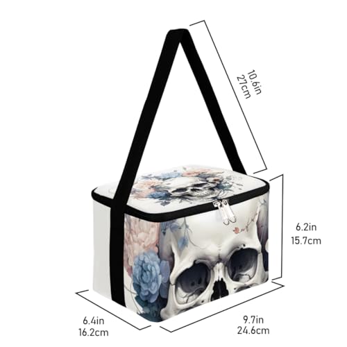 GzLeyigou Lunch Bags for Women Men 9 Cans,Vintage Skull Flower Hot & Cold Food Delivery Bag Insulated Grocery Bag Insulated Lunch Box Floral Skull Cooler Bag for Office Work Picnic Beach