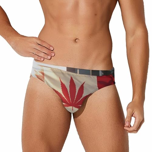 Canadian Weed Flag Mens Swim Briefs Sexy Bikini Swimwear Bathing Suits Trunks