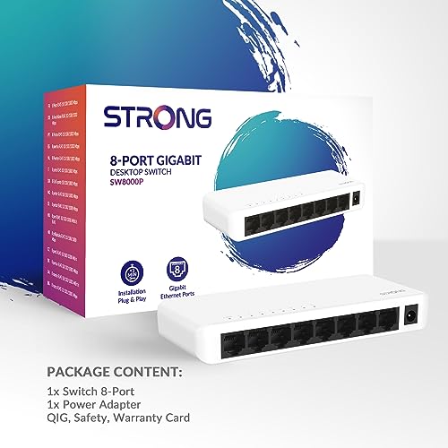 STRONG SW8000P Switch Ethernet 8, Switch Gigabit 10/100/1000 Mbps, Switch Rete con Indicatore LED, Plug & Play, Formato Ridotto, Montaggio Desktop o a Parete, Guscio di Plastica - 3