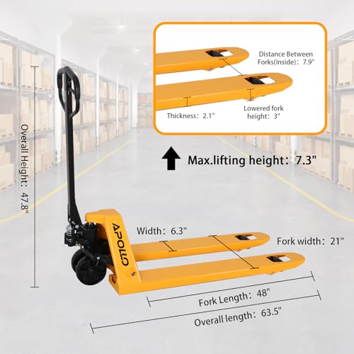 Image of APOLLOLIFT Pallet Jack Truck, 5500lbs Capacity 21 inch W x 48 inch L Forks Manual Standard Duty Pallet Truck for Warehouse-Nylon Wheels
