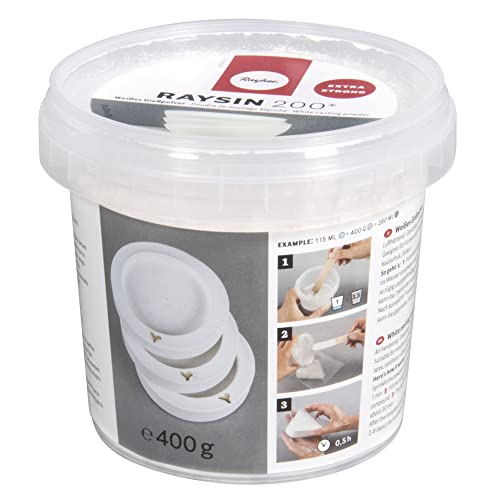 Rayher Raysin 200 pó para moldar, branco, secagem rápida ao ar, cubo 400 g, 34405102