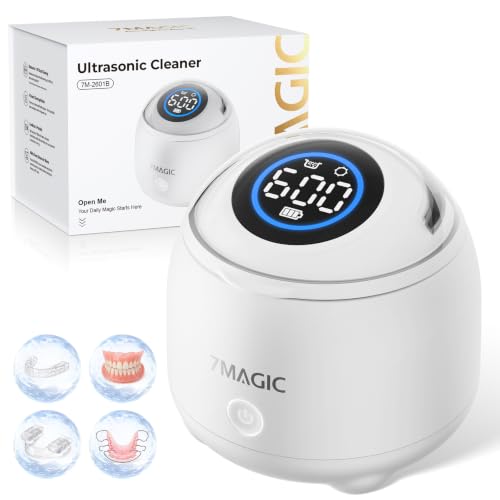 7MAGIC Cordless Ultrasonic Retainer Cleaner Machine, 48kHz, 200 ml, White