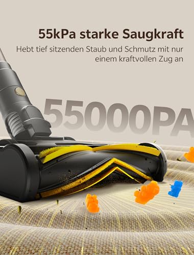Ultenic Akku Staubsauger, 600W/55000Pa/ 65Min, Staubsauger Kabellos mit GreenEye Technologie, Teleskoprohr& Freistehend, 6 Schichten Filter, Anti-Verhedderungs-Bürste, for Tierhaare/Teppiche/Hartböden 2