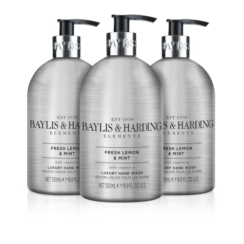 Baylis & Harding Elements Lemon & Mint Luxury Hand Wash, 500 ml (Pack of 3) - Vegan Friendly