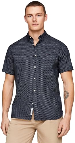 Preisvergleich Produktbild Tommy Hilfiger Herren Hemd Kurzarm, Mehrfarbig (Desert Sky / Optic White), XL
