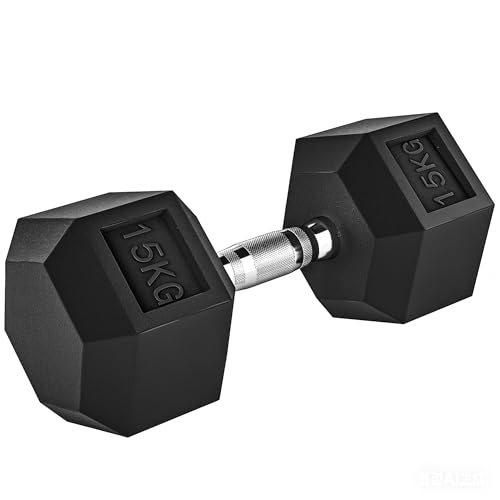 HOMCOM Manubrio da 15 kg Esagonale Singolo, Peso per Palestra con Impugnatura Zigrinata Antiscivolo, Nero