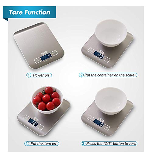 Kitchen Food Scale, 11 lbs/5kg Small TNO Stainless Steel Digital Scale with Tare Function for Weight Grams and oz for Cooking Baking, 1g/0.03 oz Precise Graduation