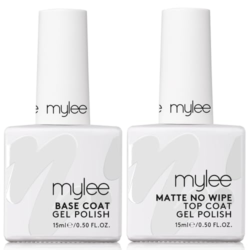 MYGEL by Mylee Base Coat y Matte No-Wipe Top Coat para Esmalte de Gel Semipermanente - 2x15ml - UV/LED Nail Art Manicura Pedicura, Uso Profesional y Doméstico, Larga Duración