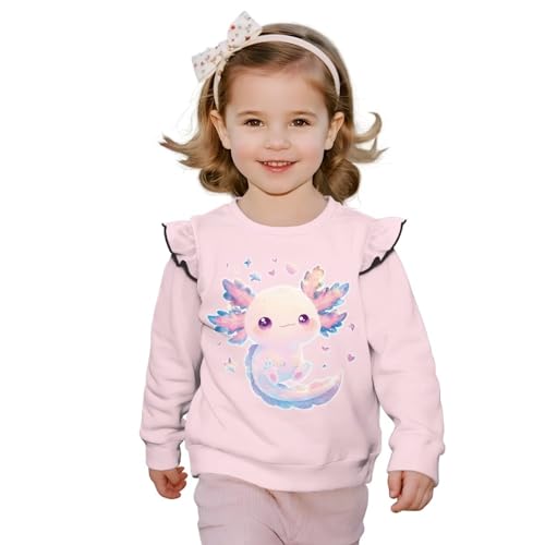 Girls Ruffle Casual Long Sleeve Sweatshirt Comfortable Girls Crewneck Pullover Tops Drop Shoulder Sweatshirt 1-8