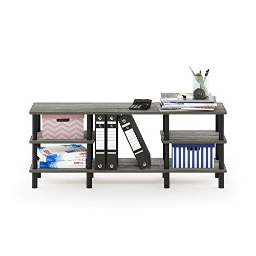 Image of Furinno Turn-N-Tube 3-Tier Multipurpose Wide Shelf TV Stand, French Oak Grey /Black