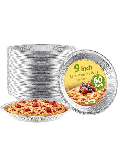 Exsmile 60 Pack 9 Inch Disposable Aluminum Pie Pans - Round Foil Pie Tins, Foil Plates, Takeout Food Containers for Tart Baking, Cooking, Reheating, Roasting