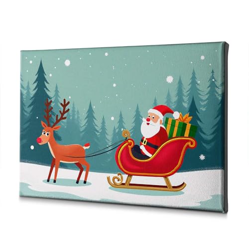 Toile Père Noël renne forêt enneigée et décoration murale salon