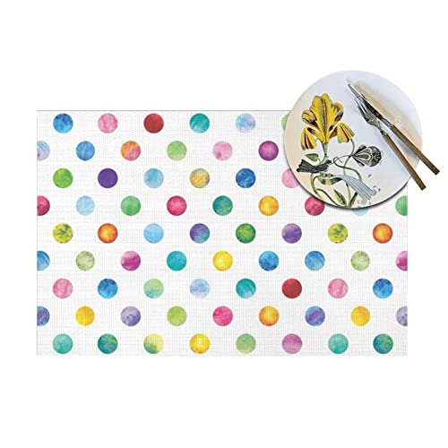 Blue Polka Dot Pattern Pvc Placemat, Non-Slip Heat Resistant Table Mat, Washable Woven Vinyl Placemat, Suitable For Kitchen Table #TOP3