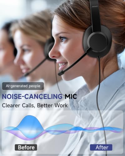 Image of AOC USB Headset with Microphone for PC, Over-Ear Wired Headphones with Mic, Noise-Cancelling Boom, 40mm Audio Drivers, USB-A /C Compatibility for Office, Call Centers & Online Meetings (Black)