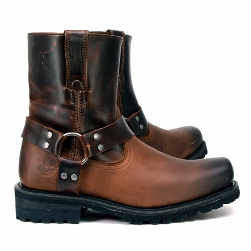 Milwaukee Leather MBM9008-BRN-11 Men'S Brown Two-Tone Full Grain Leather Easy Pull-On Motorcycle Harness Boots Mbm9008-11 thumb #7