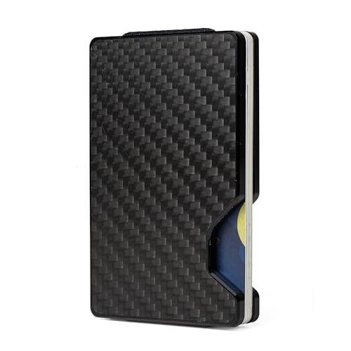 Image of Minimalist Carbon Fiber Wallet for Men, Money Clip Cash Strap Wallet, RFID Blocking Metal Wallet Aluminum Card Holder,Front Pocket Wallet(Carbon Fiber)