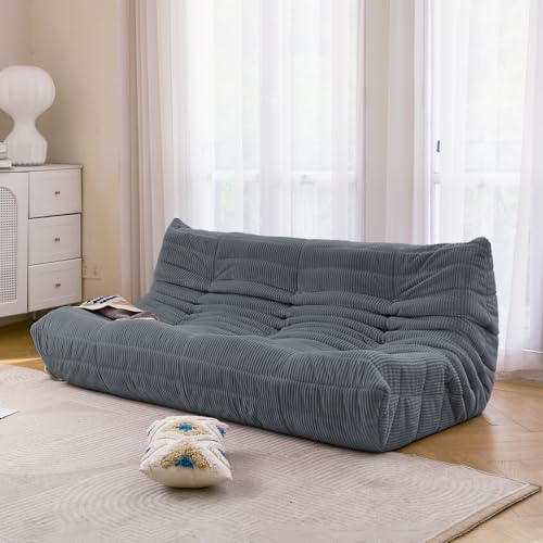 Recopilación de Sofás del mes. 48 N&V Fireside Sofá de tres plazas, de piso de tamaño individual sin brazos, de mediados de siglo, de pana suave prémium, de espuma, para sala, recámara (color gris helado)