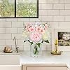 Hollyone Artficial Peonies Daisies in Glass Vase with Faux Water, 30CM Fake Flowers for Home Decor, Decorative Floral Arrangements for Living Room, Kitchen, Wedding Centerpiece, Shelf Decorations #5