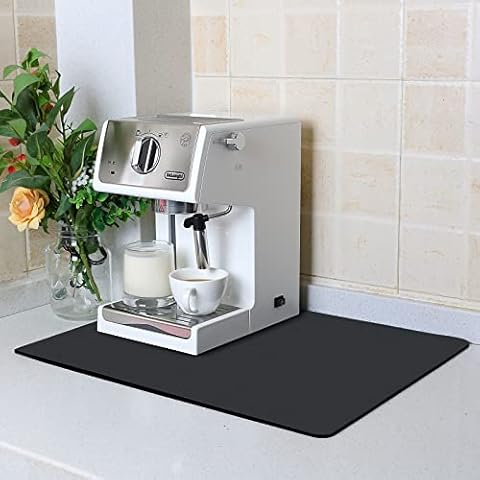 ZLR Coffee Mat - 12" x 16" Small Absorbent Kitchen Drying Mat for Dishes - Easy to Clean Coffee Bar Mat for Countertop, Coffee Maker, Espresso Machine - Black Cover