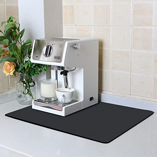 Zlr Coffee Mat - 12" X 16" Small Absorbent Kitchen Drying Mat For Dishes - Easy To Clean Coffee Bar Mat For Countertop, Coffee Maker, Espresso Machine - Black #TOP5