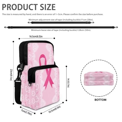 Image of Crossbody Bag for Women Sling Purse Pink Ribbon Cell Phone Holder with Straps