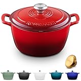 Picture of ROSSALLINI Signature Enameled Cast Iron Dutch Oven, Non-Stick Serving Pot with Tight Fitting Lid for Perfect Roasting, Baking, Sauteing, and Bread Making | 3.5Q (3.3L) - Red