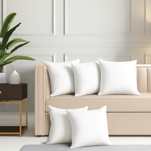 Image of Zinnia Soft Microfiber Cushions for Sofa & Living Room | White, 15 x 15 Inches | Soft & Comfortable Cushion for Home & Daily Use | Pack of 5
