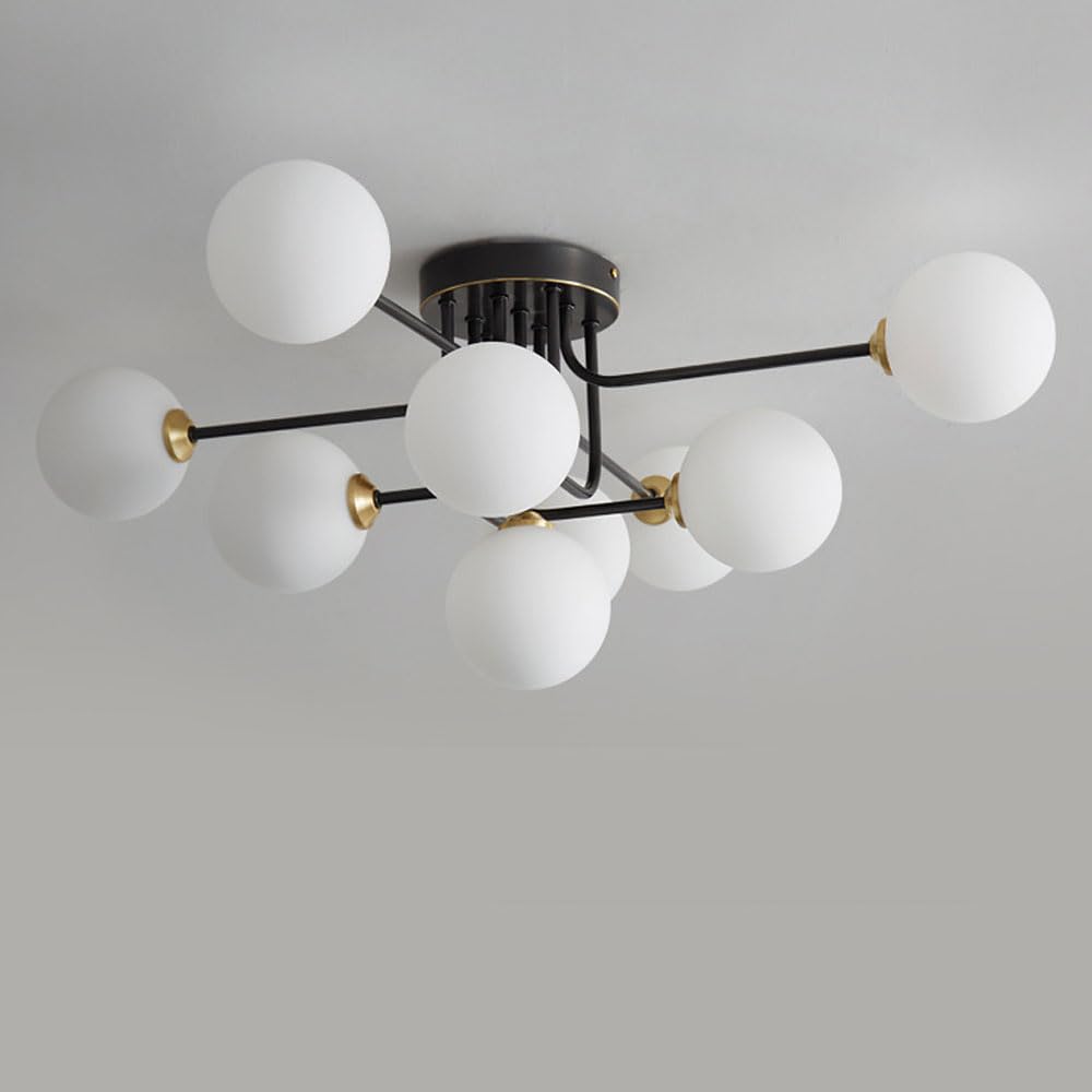 Półwpuszczana lampa sufitowa ze szkła w stylu Mid-Century Modern, 5 świateł, czarny mosiądz, styl Sputnik, SXSHEYS, oświetlenie w stylu vintage do przedpokoju.
