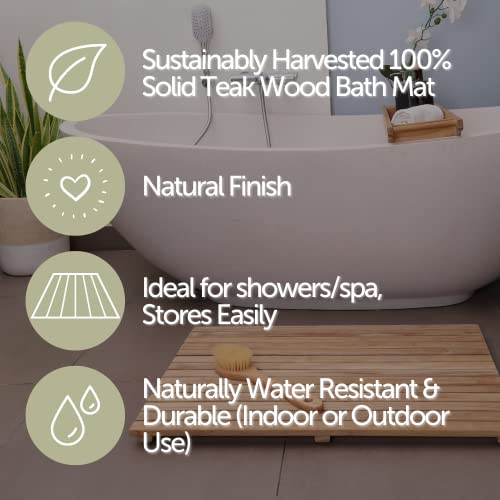 Nordic Style Premium Teak Shower And Bath Mat For Indoor And Outdoor Use - Non-Slip Wooden Platform For Spa, Sauna, Pool, Hot Tub - Flooring Decor And Protector (31.4" X 19.6", Natural Finish) #TOP7