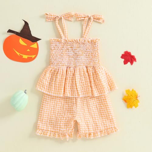 Rtnnsbbfcm Baby Girl Halloween Outfit Pumpkin Face Smocked Romper Sleeveless Short Jumpsuit Toddler Halloween Clothes3
