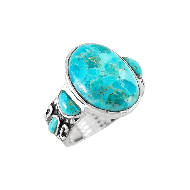 Sterling Silver Ring with Genuine Turquoise (SELECT color) (Turquoise, 9)