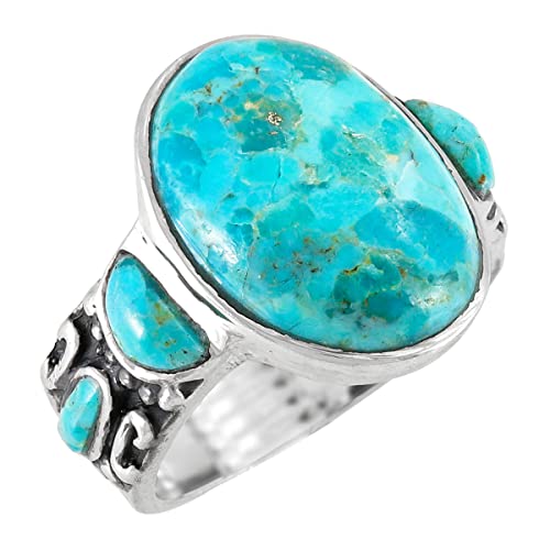 Sterling Silver Ring with Genuine Turquoise (SELECT color) (Turquoise, 9)