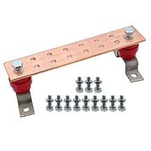 LBY .24"x 1.97"x 9.8" Wall Mounted Copper Ground Bar Kit, with 12 Terminal Positions, Copper Grounding Busbar Bar Kit