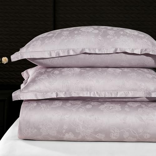 Image of Story@Home Long Staple Premium Cotton Compact Yarn Feel Glace Cotton Flatsheet Floral Printed King Size Double Bed Bedsheet with 2 Pillow Cover (108 inchx108 inch, Lilac) 500TC