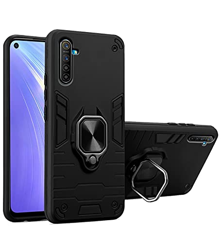 Image of Pikkme D5 Tough Armor Bumper Back Cover Case for Realme 6 Pro |Ring Holder & Kickstand in-Built (Black)