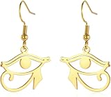 WOMGKDA Pendientes Colgantes Cruz Ankh para Mujer, Aros Ojo de Horus en Acero Inoxidable, joyería egipcia Antigua de protección, Regalo religioso para Ella, Pendientes Ojo de Horus de Oro