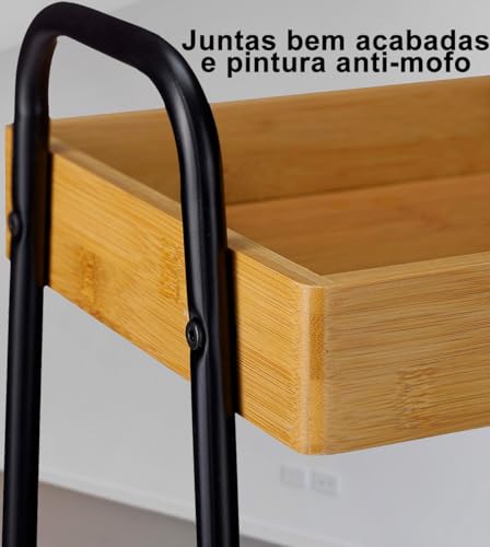 Carrinho Organizador Multiuso 3 Prateleiras de Bambu Fruteira Com Rodinhas Estante Organizadora 3 An