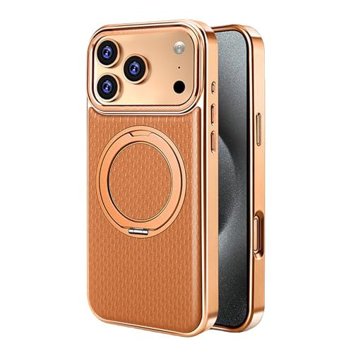 Magnetic Case For IPhone 17/17Air/17Pro/17Pro Max, Light Luxury Plating Leather Case With Rotating Stand Camera Protection Cover