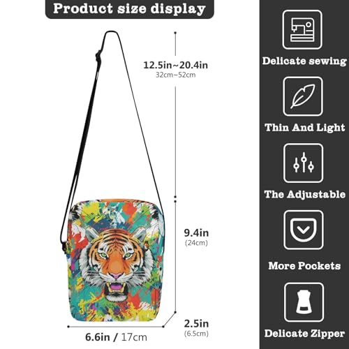 Crossbody Bag Face Tiger Animal Messenger Bag for Women Men Purse Shoulder Bag Satchel Bag with Adjustable Strap 214C16053