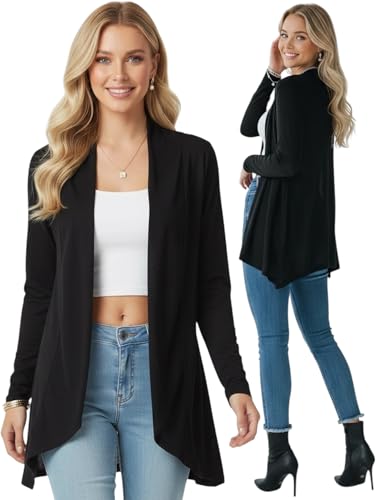 Image of ToBeInStyle Womens Open Front Long Sleeve Lightweight Asymmetrical Draped Cardigan with Side Pockets