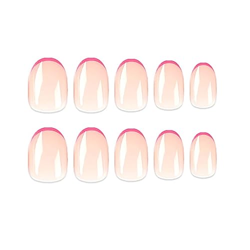 Miniatura 3 de RikView Uñas postizas a presión con puntas francesas rosadas, uñas postizas medianas y brillantes para mujeres