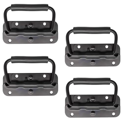 SRTSTR Poignée Pliante à Ressort Inox 100 mm - 4 Pièces - Pour Boîte à Outils, Porte Armoire, Trappe (Noir)